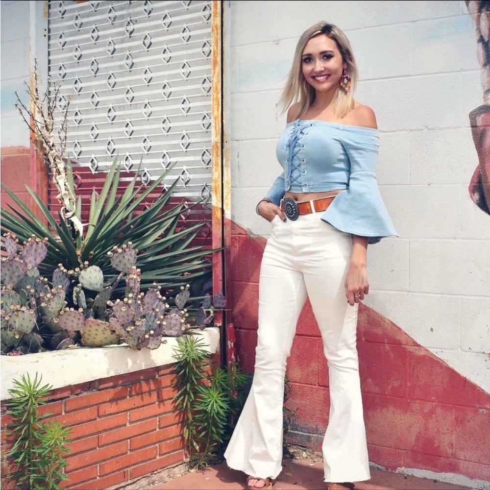 Denim Off-Shoulder Crop Top